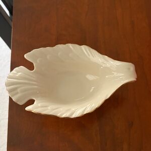 Lenox Cream Leaf-Shaped Porcelain Serving Bowl with Gold Trim
